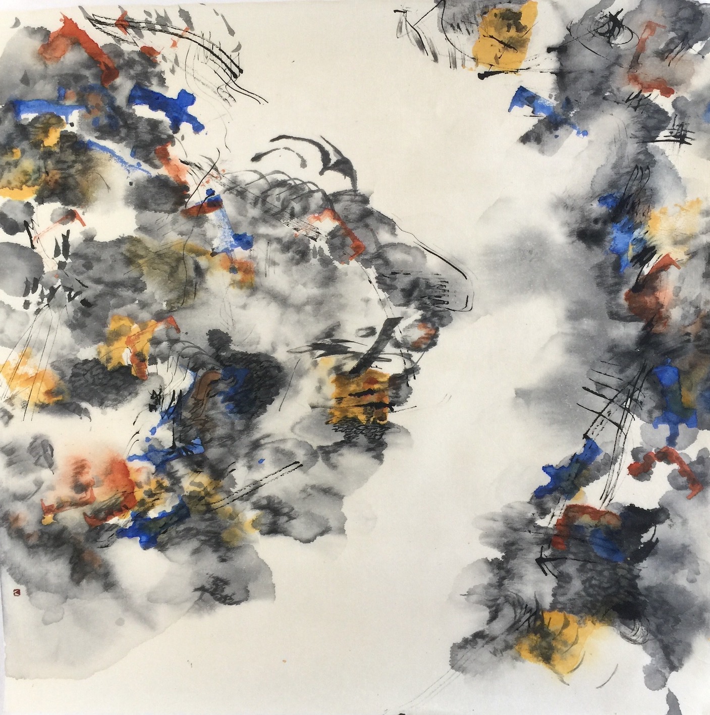 Breaks in the Clouds 4 49 X 48 cms, Sumi ink, acrylic 雲の裂け目 4 墨、アクリル　　2020